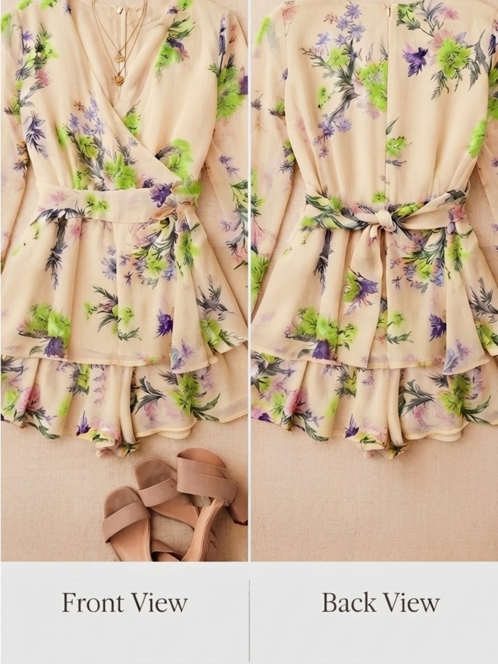 Altar’d State Alma Floral Romper Dress Long Sleeve Tiered Ruffle Faux Wrap